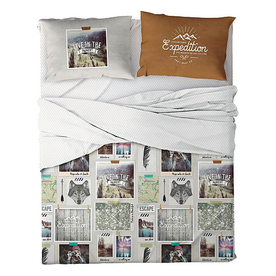 Постельное белье Love Me евро перкаль (простыня 220х240 см, 2 наволочки 50х70 см, 2 наволочки 70х70 см, пододеяльник 200х220 см) Traveler 20009+8309/6 711034