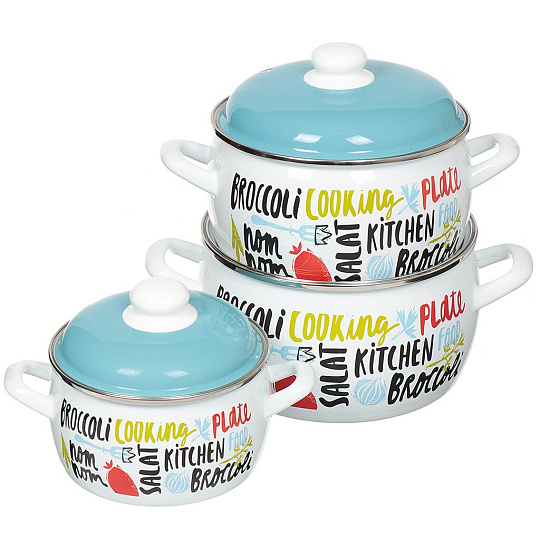 Набор посуды эмалированная сталь, 6 предметов, кастрюли 2.2,4,5.3 л, индукция, Metrot, Брокколи, 2701