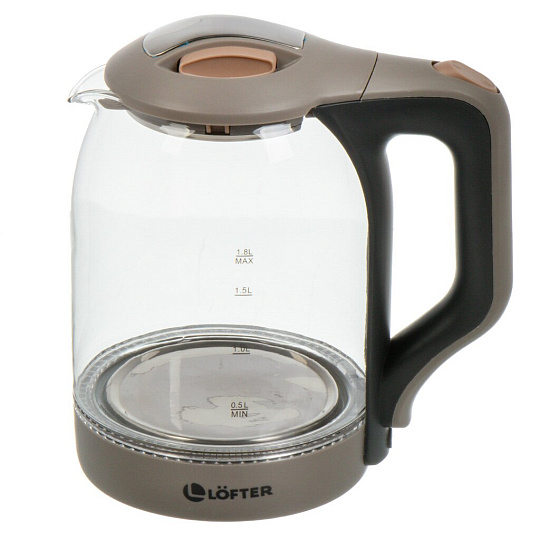 Чайник электрический Lofter, ZJ-T520, бежевый, 1.8 л, с подсветкой, 1500 Вт, скрытый нагревательный элемент, стекло