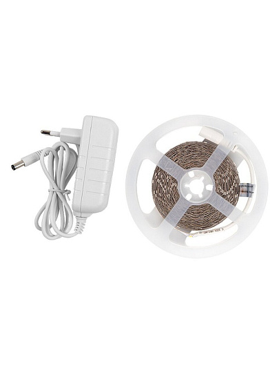Лента светодиодная SMD 2835, 60 светодиодов/метр, 12 В, 4.8 Вт, IP20, 5 м, адаптер, General Lighting Systems, GLS-2835-60-4.8-12-IP20-PRO-3-5-KIT, 500022