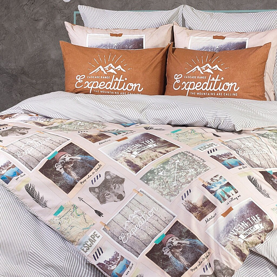 Постельное белье Love Me евро перкаль (простыня 220х240 см, 2 наволочки 50х70 см, 2 наволочки 70х70 см, пододеяльник 200х220 см) Traveler 20009+8309/6 711034