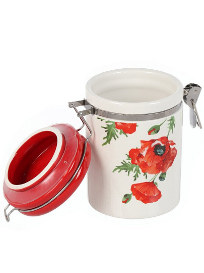 Банка для сыпучих продуктов, доломит, 0.55 л, 9.5х9.5х15.3 см, с крышкой, Daniks, Алый мак