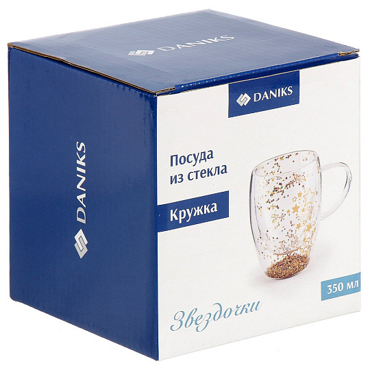 Кружка стекло, 350 мл, 8х11.5 см, двойные стенки, Звездочки, Daniks