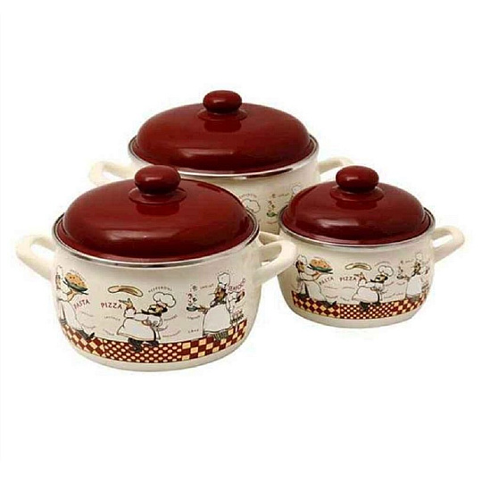 Набор эмалированной посуды Metrot Повара 120077, цвет в ассортименте, (кастрюля 2+4+5.3 л), 6 предметов