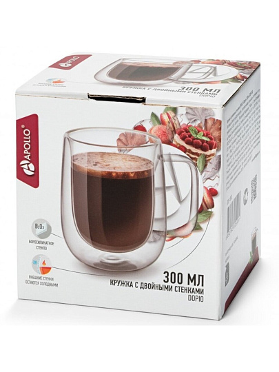 Кружка стекло, 300 мл, Dopio, двойные стенки, Apollo, DOP-300, бесцветная