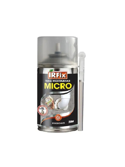 Пена монтажная Irfix, Micro, бытовая, 15 л, 250 мл, -10 + 35 С, всесезонная, 10024