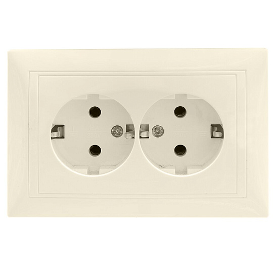 Розетка Евро скрытой установки, 2 гнезда, с заземлением, 16 А, кремовая, закрытый корпус, Ledard, 6078676