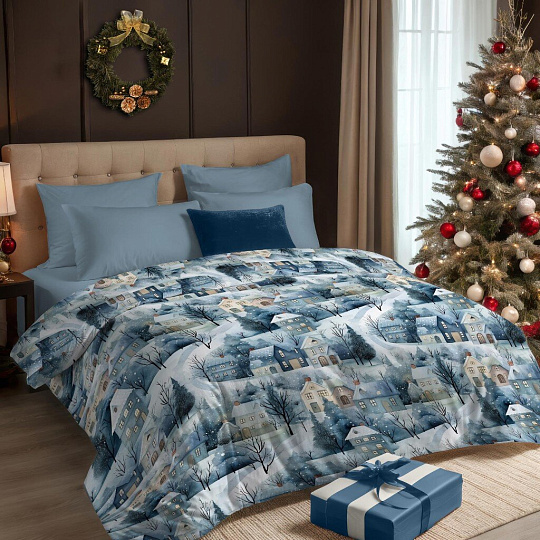 Постельное белье 1.5-сп, пр150х220, 2н50х70, п145х220, Mcotton, м-сат, Зимняя деревня