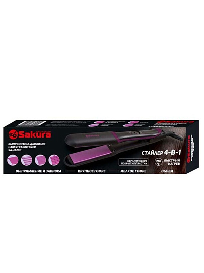 Выпрямитель Sakura, 40 Вт, стайлер 4в1, 4 насадки, черный, SA-4529P
