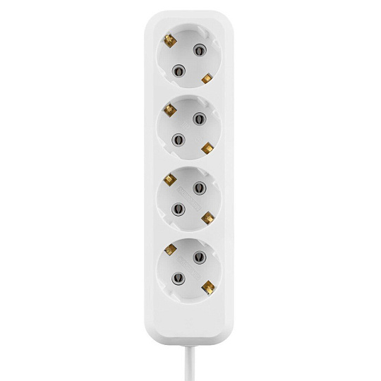 Удлинитель 4 гнезда, 1.5 м, с заземлением, 10 А, 2300 Вт, белый, TDM Electric, Народный, SQ1303-1045