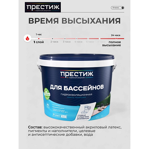 Краска воднодисперсионная, Престиж, латексная, для бассейнов, моющаяся, влагостойкая, матовая, голубая, 10 кг