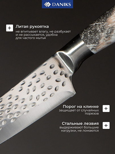 Набор ножей 4 предмета, 20 см, 20 см, 12.5 см, 9 см, нержавеющая сталь, рукоятка нержавеющая сталь, Daniks, Лацио, JA20200344