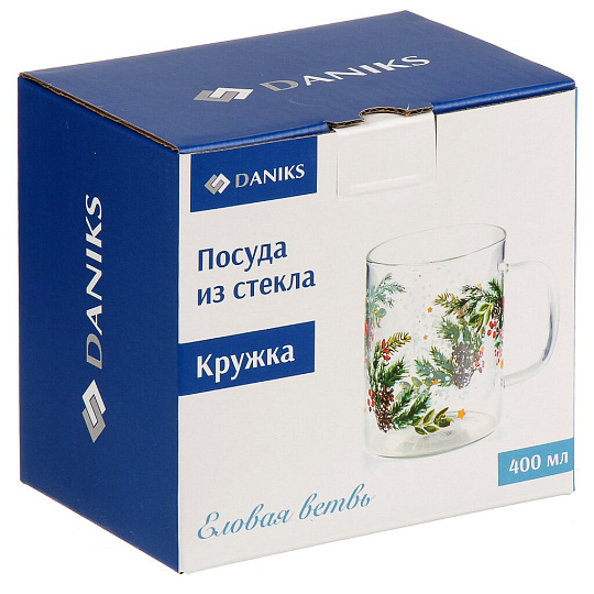 Кружка стекло, 400 мл, 8х10 см, Еловая ветвь, Daniks