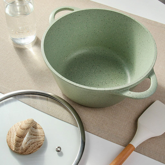 Кастрюля алюминий, антипригарное покрытие, 2 л, крышка стекло, Гурман, Мята, ГМк203МЛ, индукция