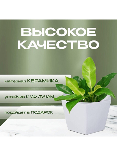Кашпо керамика, 1.3 л, 15х11 см, шестигранник, белое, Эджес №3, 049706