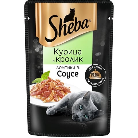 Корм для животных Sheba, 75 г, для взрослых кошек, кусочки в соусе, курица и кролик, 50316