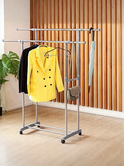 Вешалка напольная 140х43х158 см, Aqwin, металл, с колесами, телескопическая, VSY19, серая