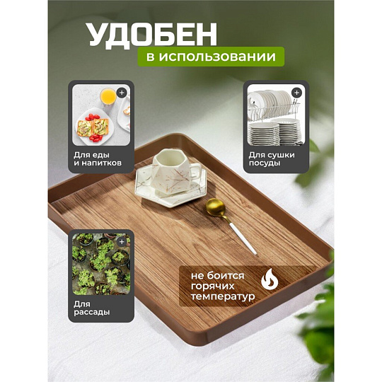 Поднос пластик, 39х27 см, прямоугольный, коричневый, Y4-8584