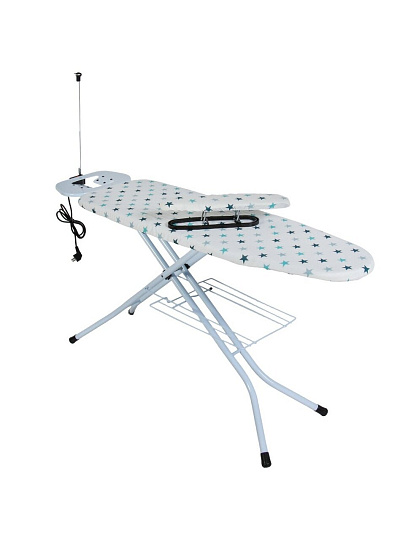 Доска гладильная 120х38 см, Капитол, подставка для утюга, встроенная розетка, полка для белья, удлинитель 2 м, Dogrular, белая