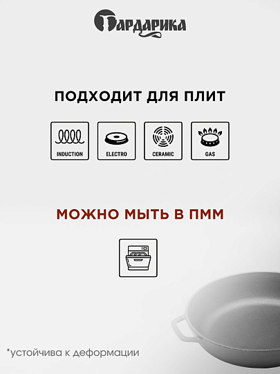 Сковорода чугун, 22 см, Гардарика, съемная ручка, с деревянной ручкой, индукция, 0122