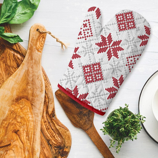 Прихватка-варежка 28х18 см, 100% хлопок, белая, Winterland, Снежный калейдоскоп, 670941