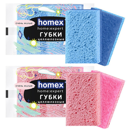 Губка для посуды, 2 шт, Очень милые, целлюлоза, 11х7х2 см, Homex, 0276