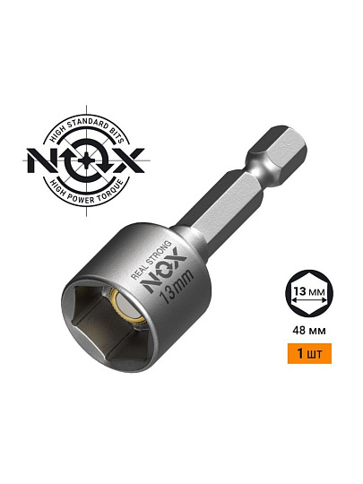 Ключ-насадка для кровельных саморезов, Nox, 13х48 мм, магнитный адаптер, блистер