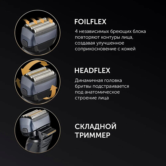 Электробритва аккумуляторная, Polaris, PMF 1016RC, сеточная, сухое/влажное бритье, 5 Вт, 0.8 А.ч, 4 бритвенные головки, wet&dry 7D PROF