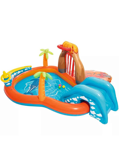 Игровой центр-бассейн Bestway, 265х265х104 см, Вулкан, 53069, 208 л, горка, принадлежности для игр, от 2 лет