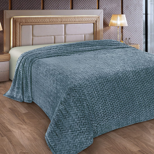 Плед 2-спальный, 200х205 см, микрофибра, 100% полиэстер, Marianna, Косичка, темно-синий, 14 А