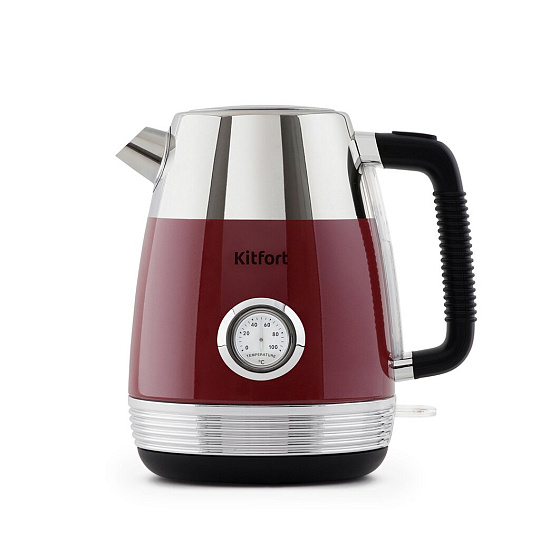 Чайник электрический Kitfort, КТ-633-2, красный, 1.7 л, 2150 Вт, скрытый нагревательный элемент, нержавеющая сталь