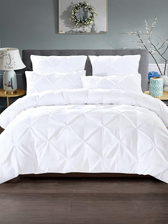 Постельное белье 2-спальное, простыня 180х200 см, 2 наволочки 70х70 см, 2 наволочки 50х70 см, пододеяльник 180х215 см, простыня на резинке, Cleo, микросатин, белое, коллекция Casa Mare, 21/021-CM