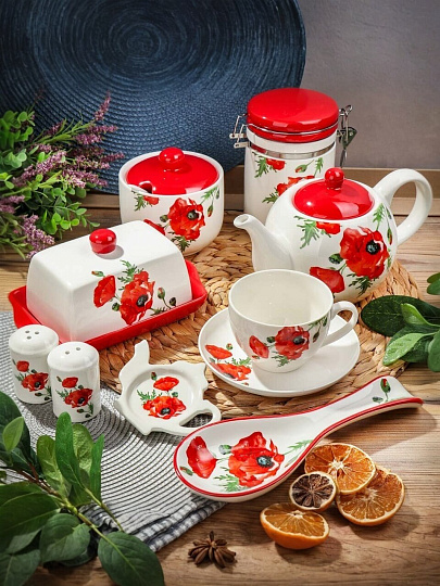 Подставка для чайных пакетиков, доломит, фигурная, 12х8.4 см, Daniks, Алый мак