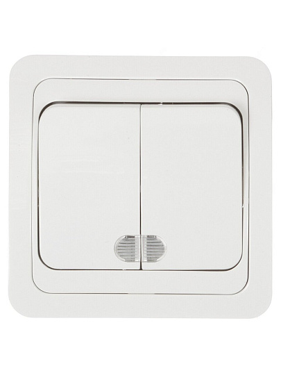 Выключатель скрытой установки, двухклавишный, без заземления, 10 А, подсветка, белый, TDM Electric, Валдай, SQ1804-0006