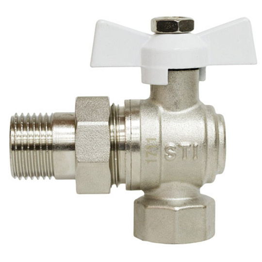 Кран для воды, 1/2'', латунь, угловой, ручка-бабочка, с американкой, STI