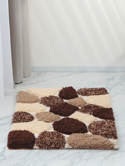 Коврик для ванной, 0.5х0.8 м, микрофибра, камень, бело-бежевый, Silvano, Лиона, камни