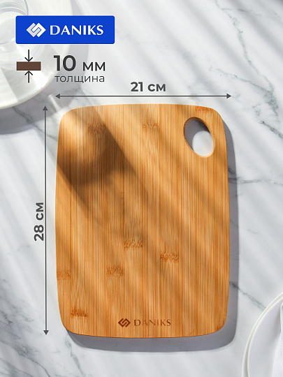 Доска разделочная бамбук, 28х21х1 см, прямоугольная, Daniks, Бамбук, H-1635