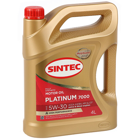 Масло моторное синтетическое, 5W30, Sintec, Platinum 7000, A3/B4 SL/CF, 4 л, 600144