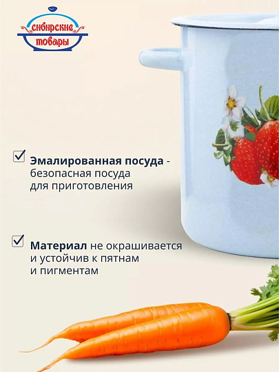 Кастрюля эмалированная сталь, 5.5 л, крышка сталь, петля, с декором, цилиндрическая, Сибирские товары, С1617.СГ, серо-голубая