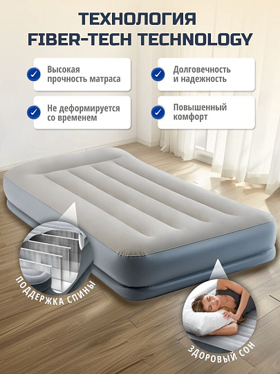 Кровать надувная Intex, 191х99х30 см, 64116ND, насос встроенный, электрический, флокированная, с ребрами жесткости, 136 кг