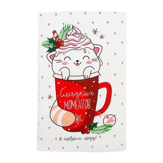 Полотенце кухонное вафельное, 35х60 см, 160 г/м2, 100% хлопок, Доляна, Сладких моментов, Россия, 5059207