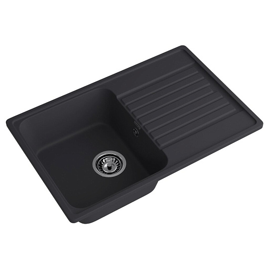 Мойка кухонная врезная, GranFest, Quarz, кварцевый песок, 736х476 мм, без сифона, черная, GF-Z78