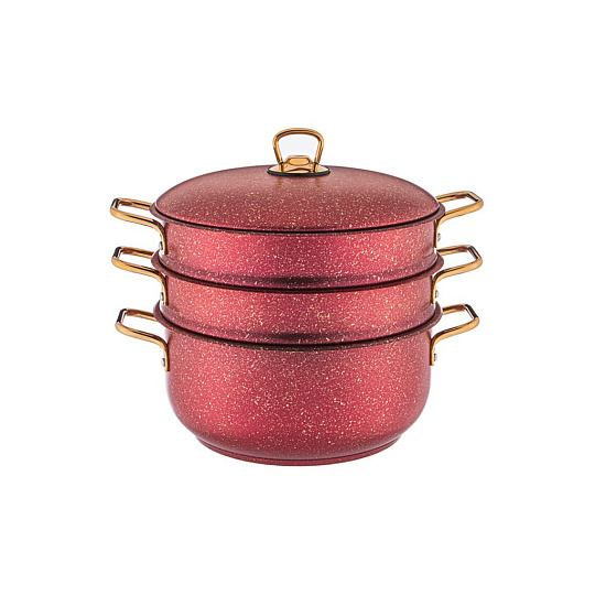 Кастрюля-мантоварка agness red qeen 24x7,2/24х12/24х12 см. трехслойное покр granit 936-129