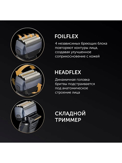 Электробритва аккумуляторная, Polaris, PMF 1016RC, сеточная, сухое/влажное бритье, 5 Вт, 0.8 А.ч, 4 бритвенные головки, wet&dry 7D PROF