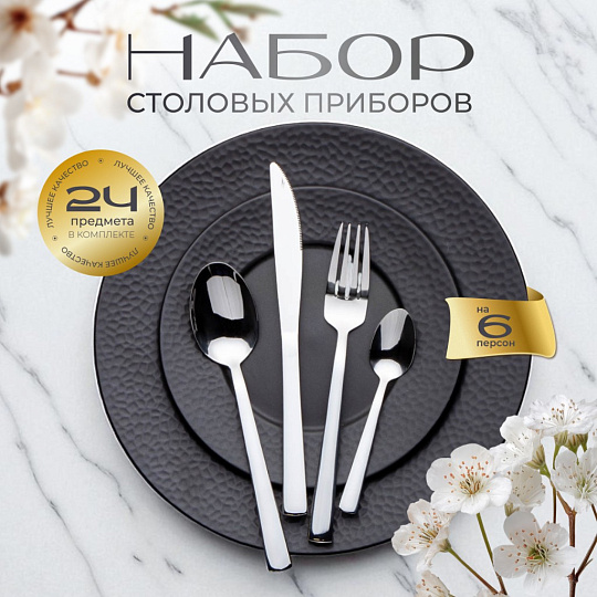 Набор столовых приборов нержавеющая сталь, 24 предмета, Классика, B020125, 6 персон