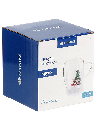 Кружка стекло, 350 мл, Елочка, двойные стенки, 8х11.5 см, Daniks