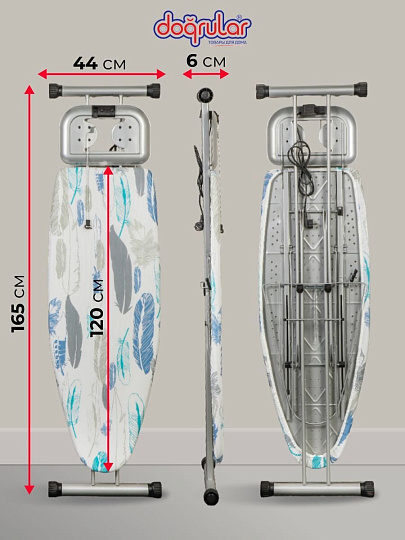 Доска гладильная 120х44 см, Сильвия, подставка для утюга, гладильный рукав, встроенная розетка, полка для белья, удлинитель 2 м, Dogrular, 214113, в ассортименте