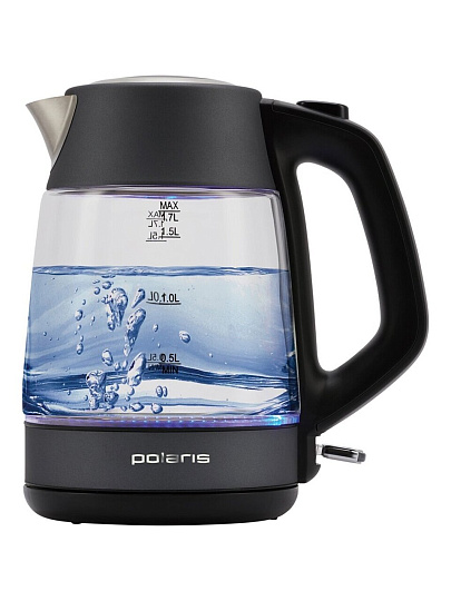 Чайник электрический Polaris, PWK 1760CGL, графит, 1.7 л, 2150 Вт, скрытый нагревательный элемент, стекло