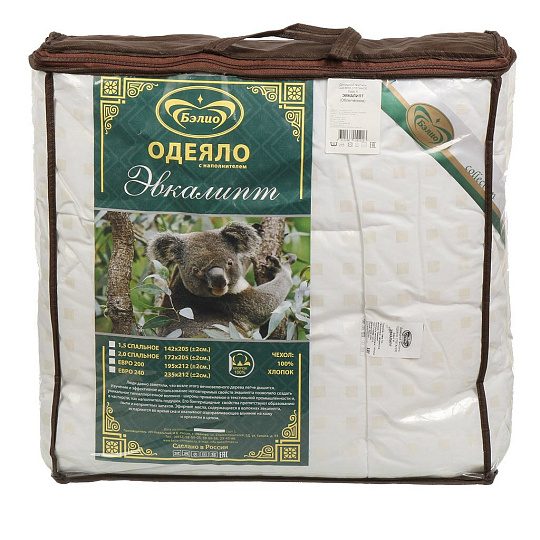 Одеяло 2-спальное, 172х205 см, Эвкалипт, 150 г/м2, облегченное, тик, хлопок, кант