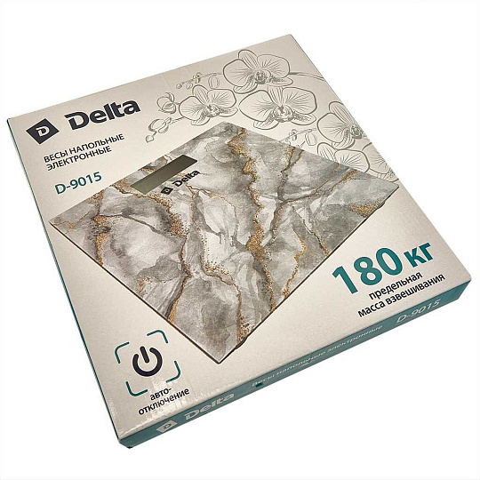 Весы напольные электронные, Delta, Белый мрамор, стекло, до 180 кг, 30х30 см, LCD-дисплей